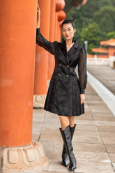 Black Chic Jacquard With Chiffon Sleeve Shirt Dress